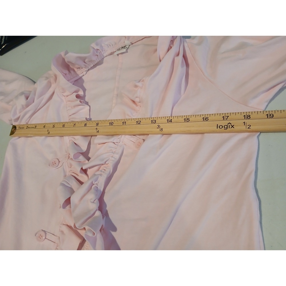 Mia Belle Large Pink Ruffle Open Front Cardigan Button Trim Long Sleeve Fairy - Picture 8 of 11